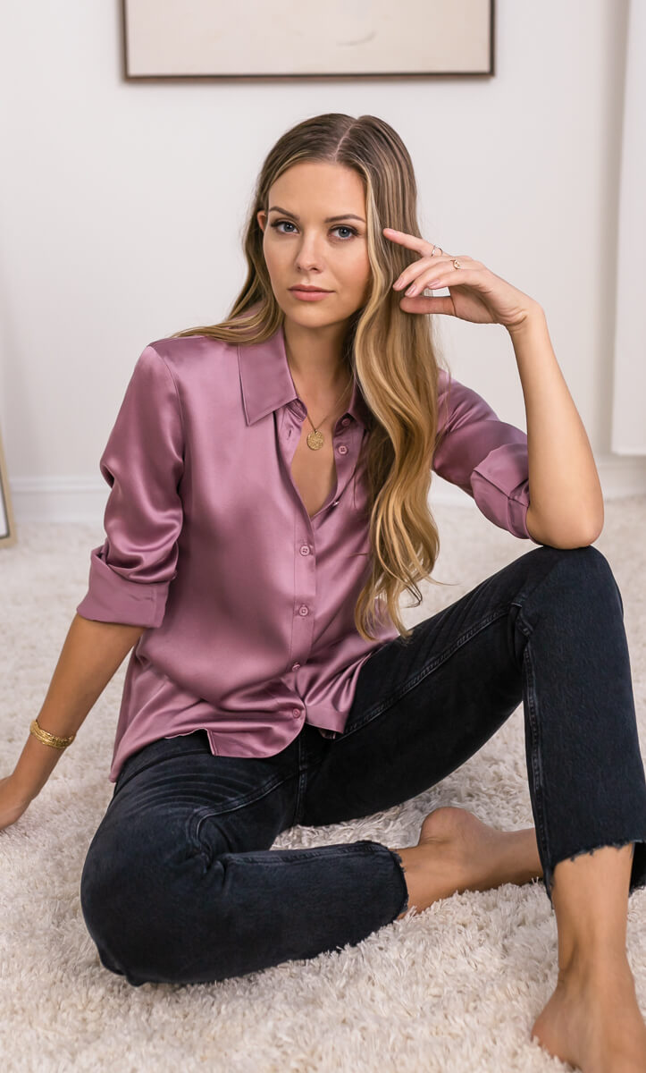 Monaco Silk Blouse - Mauve Rose