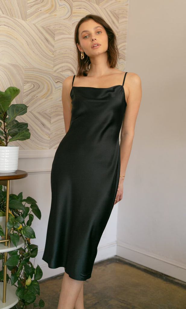 Angelina Silk Slip Dress - Caviar Black