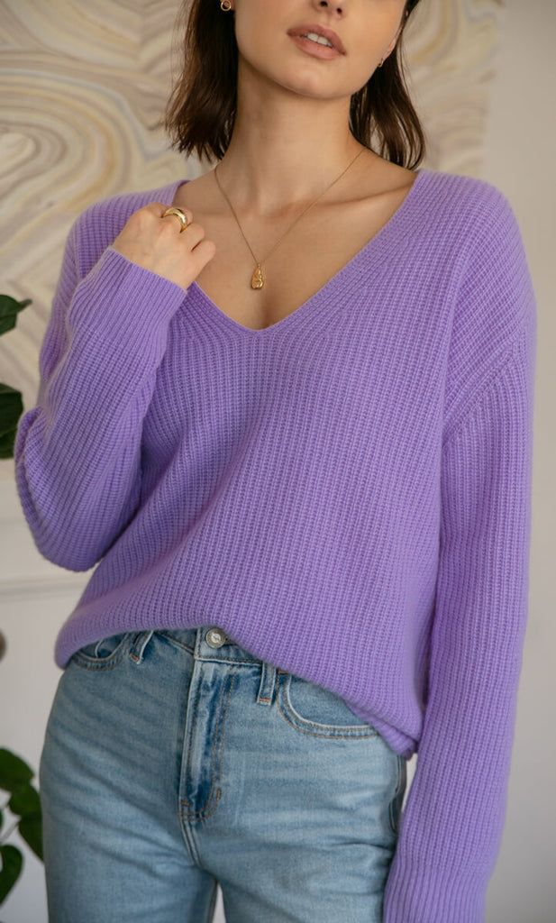 Como Cashmere Fisherman Sweater - Rich Lavender