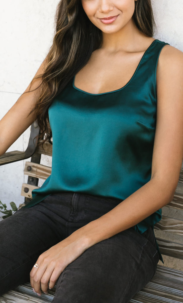 Fiora Silk Tank - Emerald Green