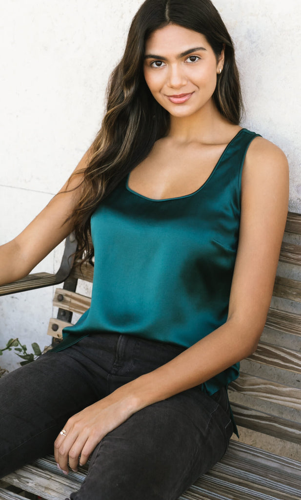 Fiora Silk Tank - Emerald Green