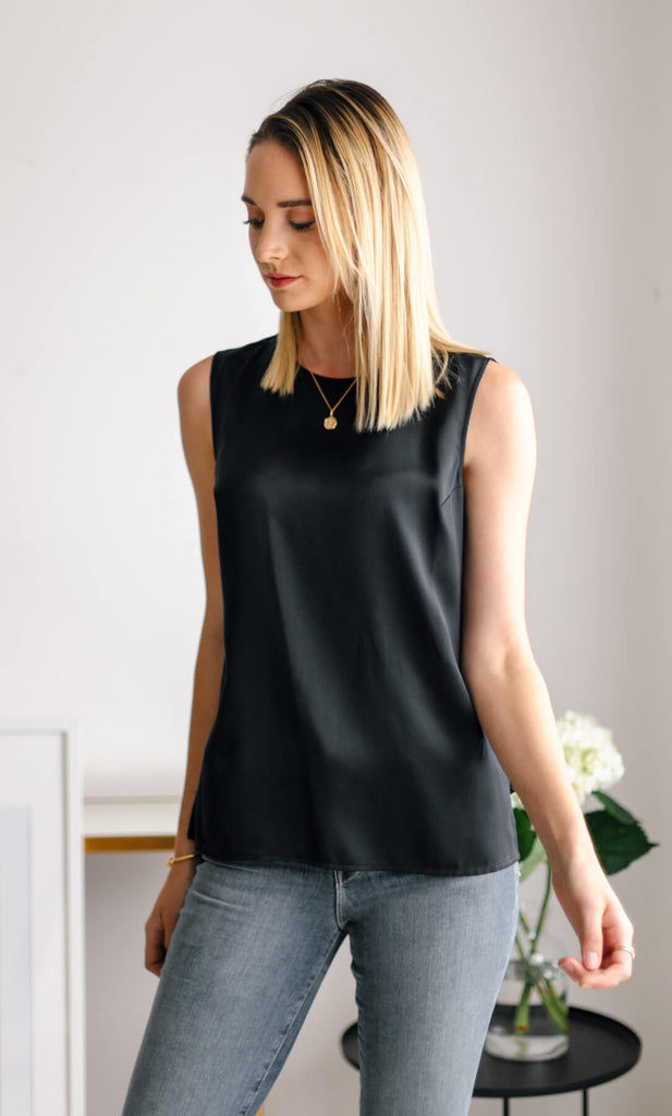 Giada Silk Tank - Caviar Black