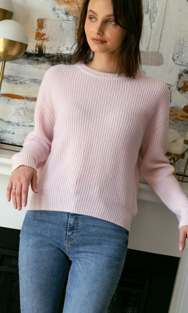 Lombardia Cashmere Fisherman Sweater - Blush Pink