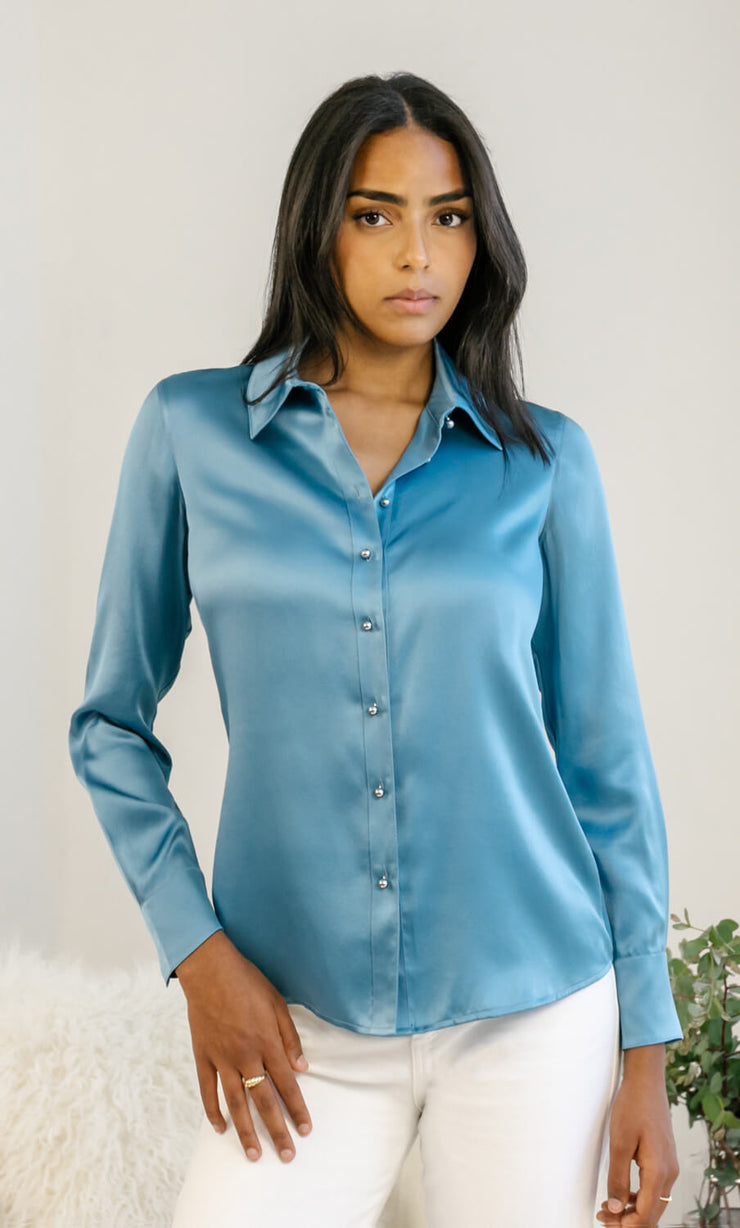 Milano Silk Blouse - 100% Silk Button-Up Shirt | Ravella Luxury Silkwear
