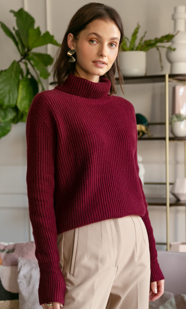Tessa Cashmere Turtleneck Sweater - Burgundy Red