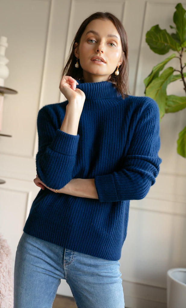 Tessa Cashmere Turtleneck Sweater - Sapphire Navy