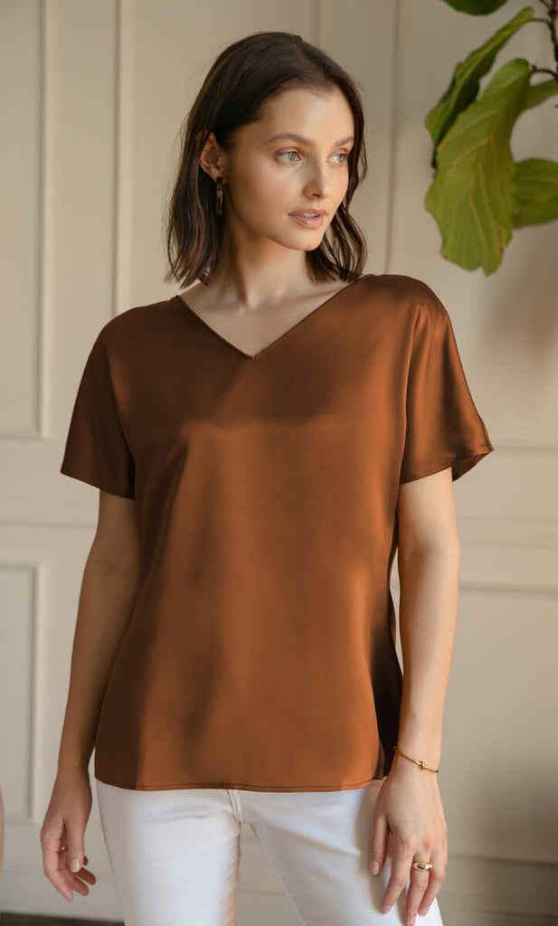 Verona Silk Tee - Copper Brown