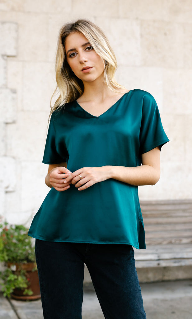 Verona Silk Blouse - Emerald Green