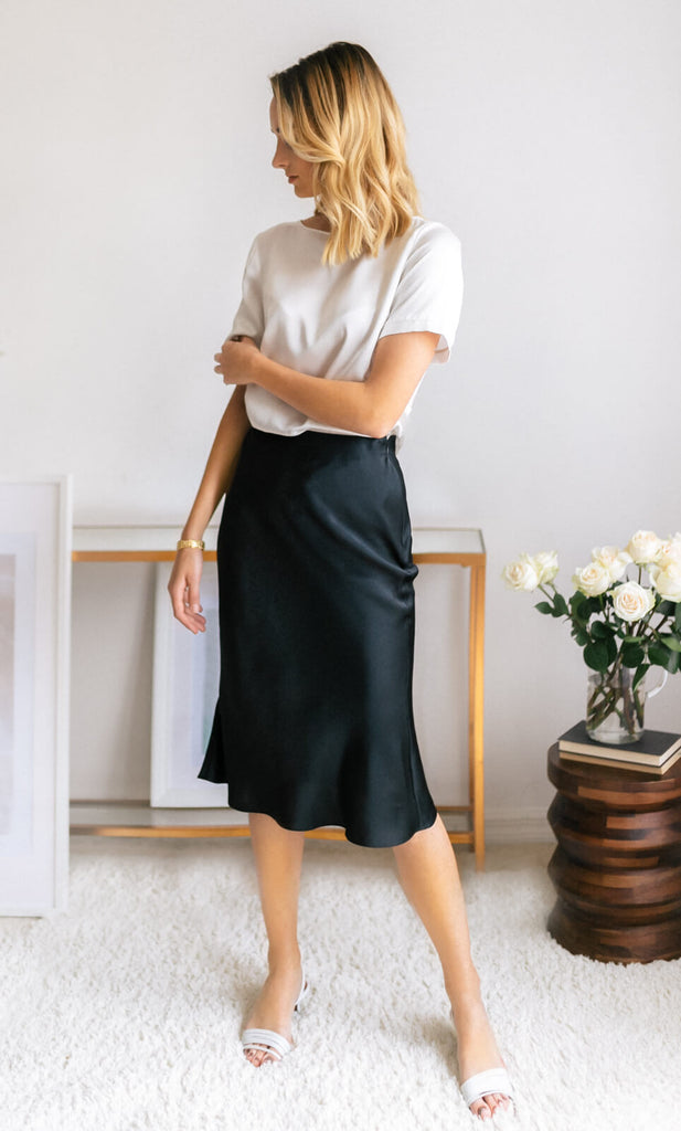 Alessa Silk Skirt – Caviar Black