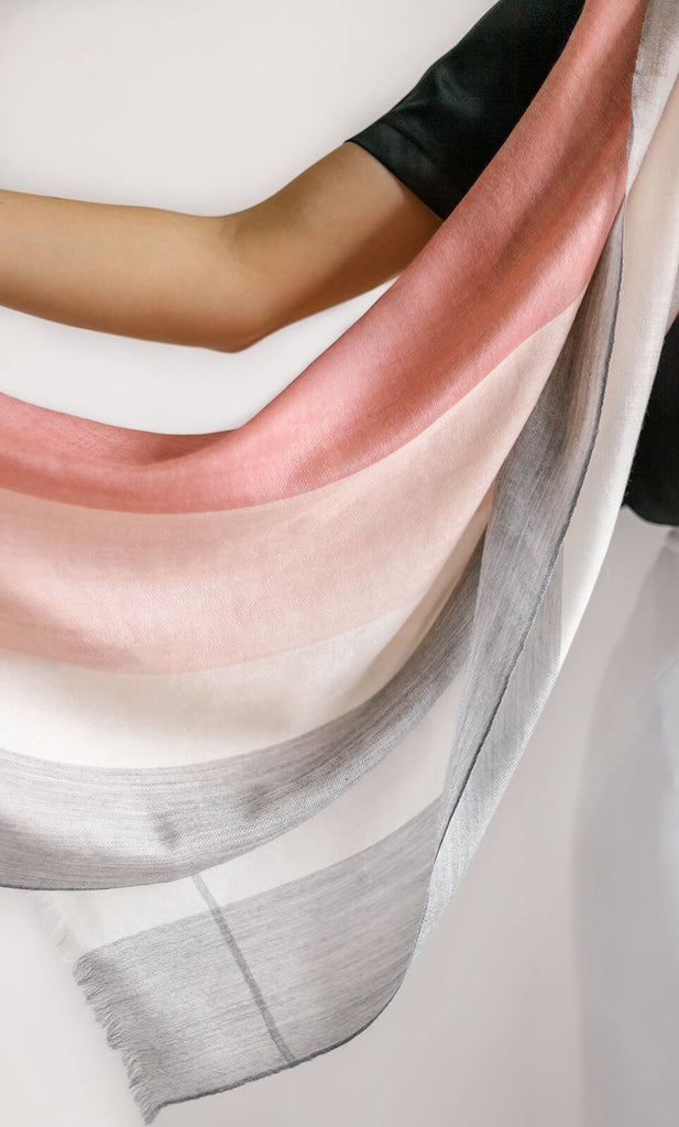 Aria Lightweight Cashmere Scarf - Red / Pink / White Grey