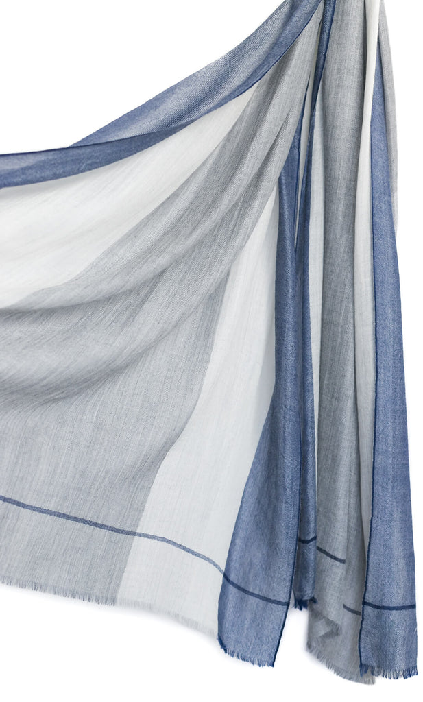 Aria Lightweight Cashmere Scarf - Navy Blue / Grey / White