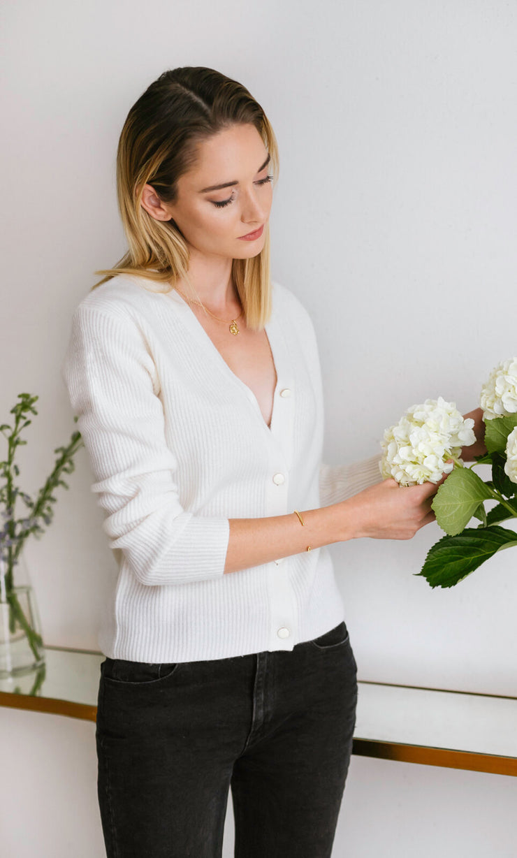 white cashmere cardigan sweater