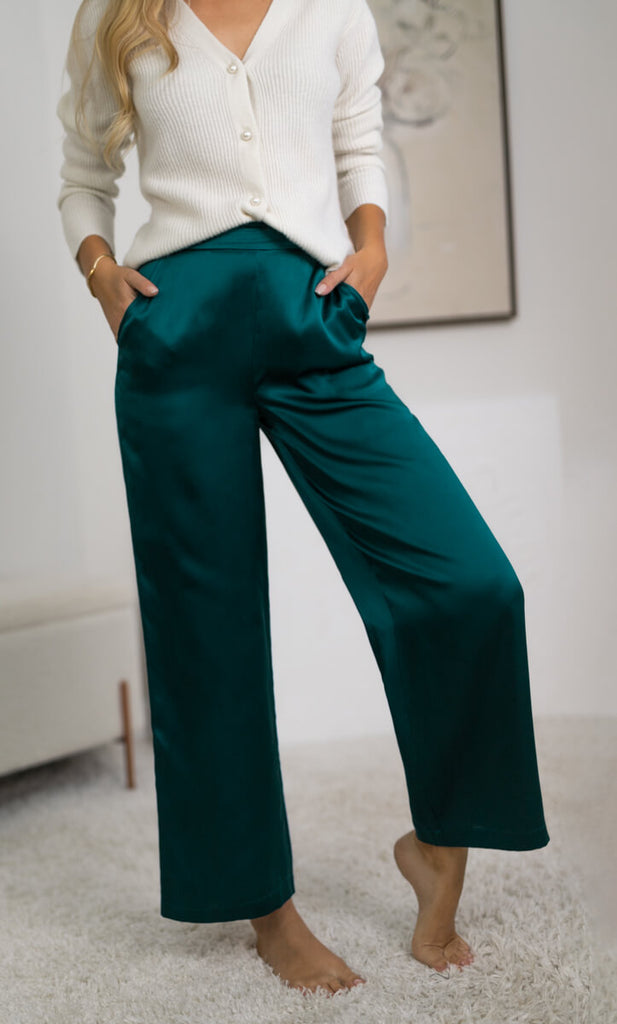 Vicenza Silk Pants - Emerald Green