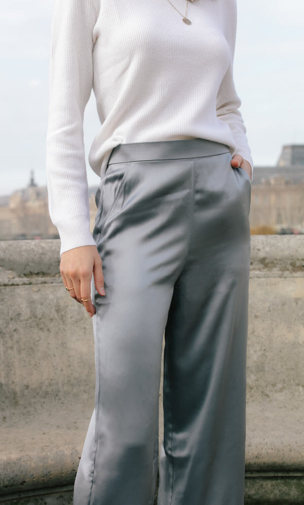 Vicenza Silk Pants - Delfino Grey