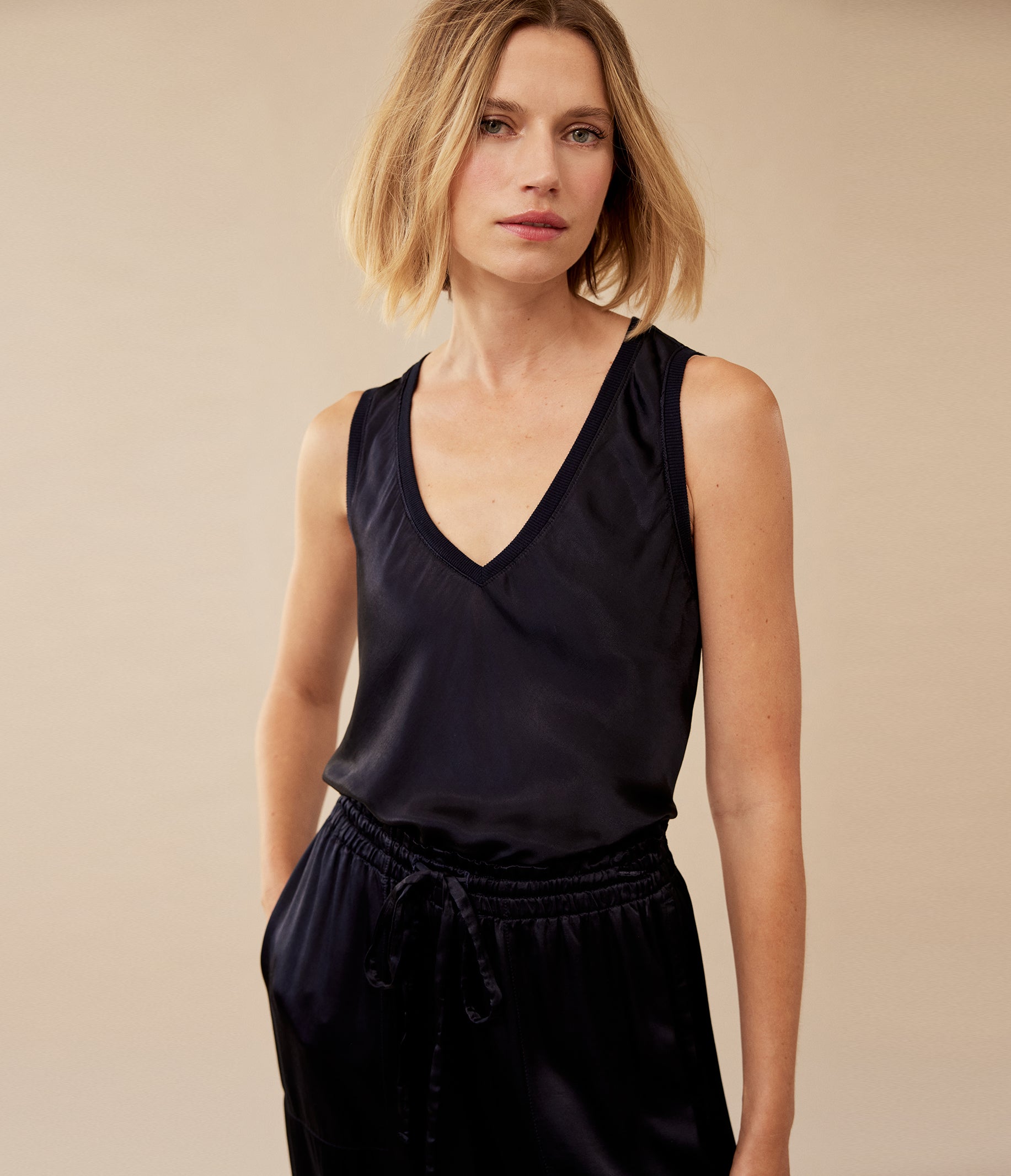 Michael Stars Liz Satin V-neck Tank