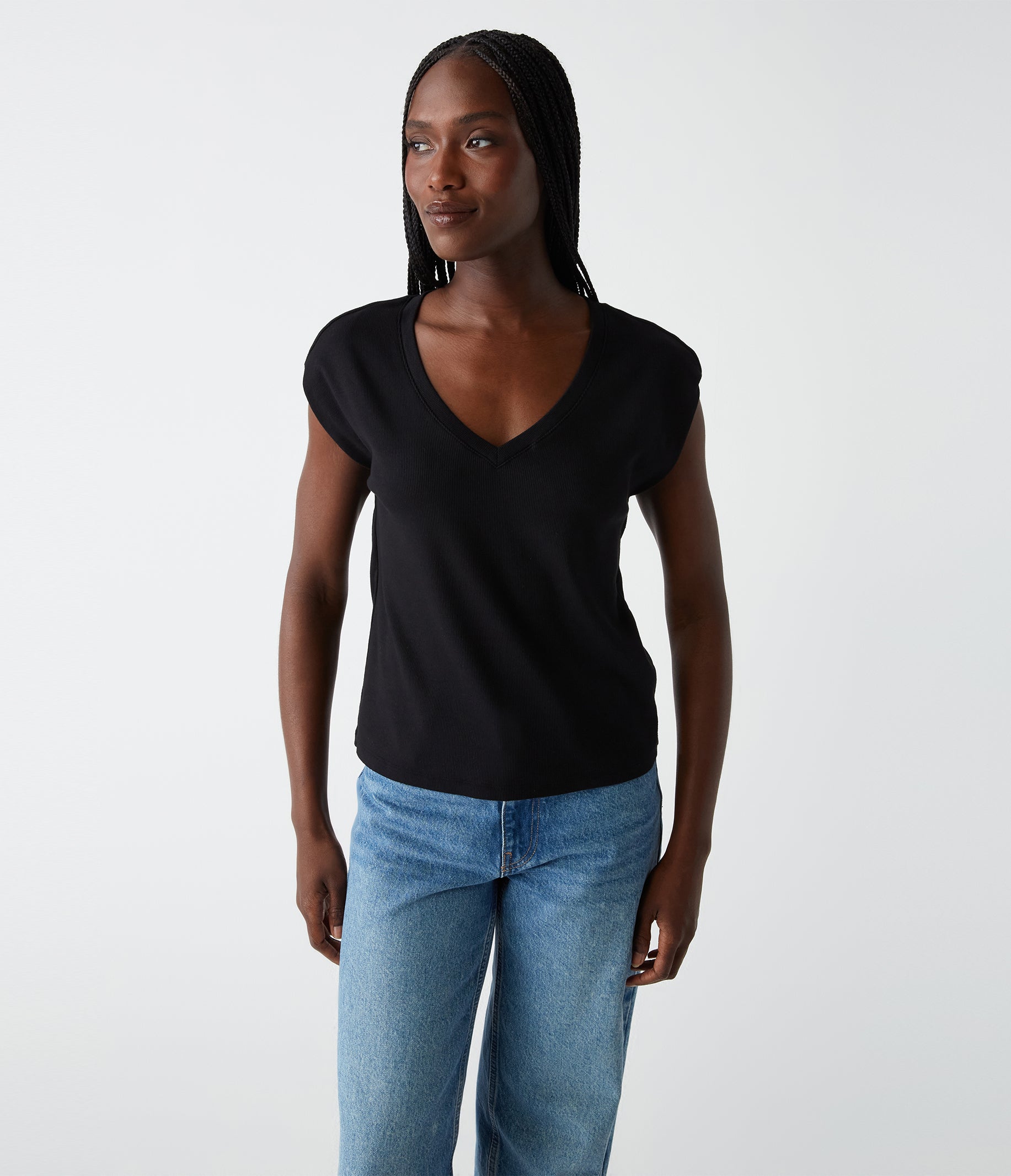 Shop Michael Stars Tati Power Shoulder Top In Black