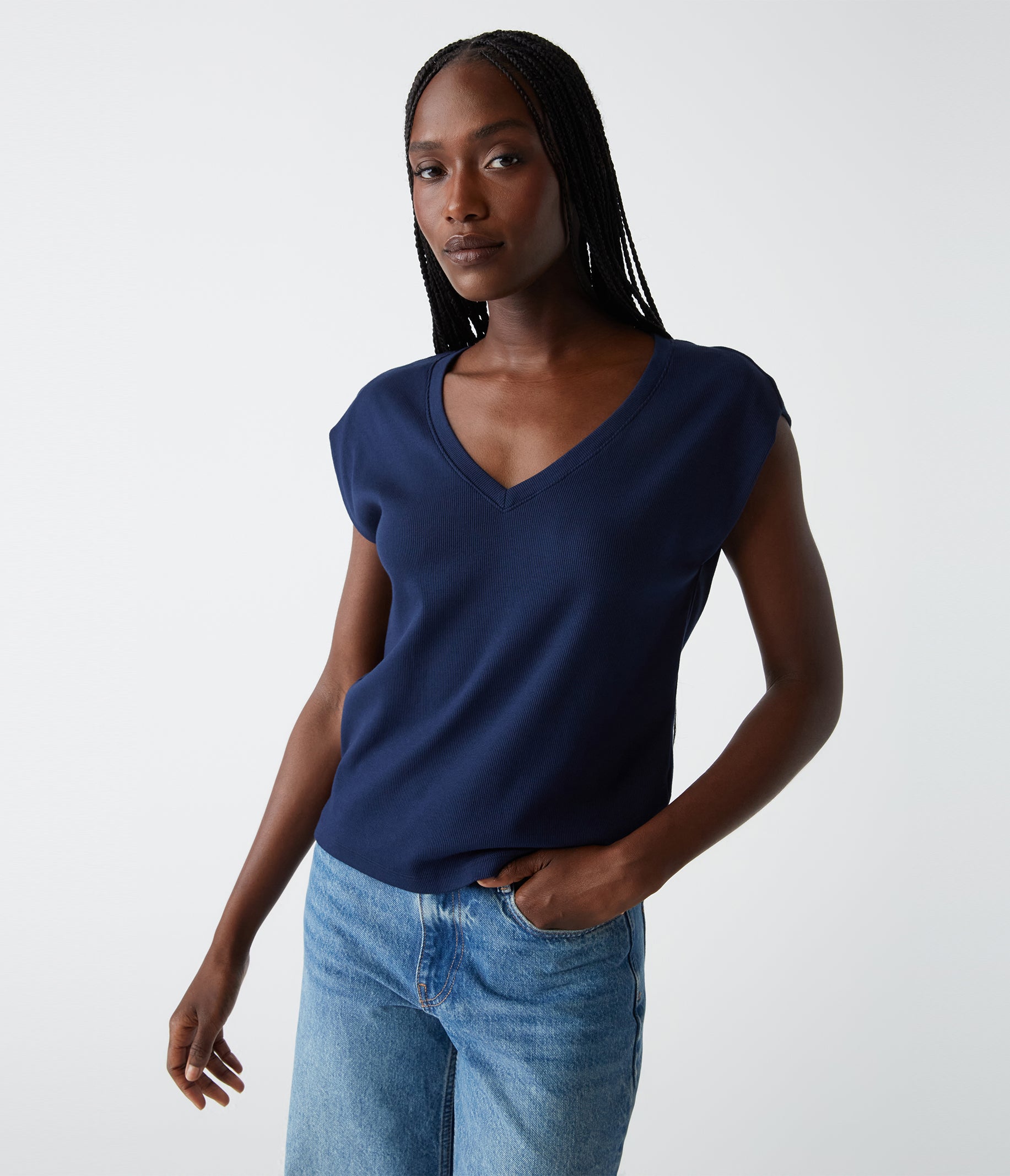 Shop Michael Stars Tati Power Shoulder Top In Nocturnal