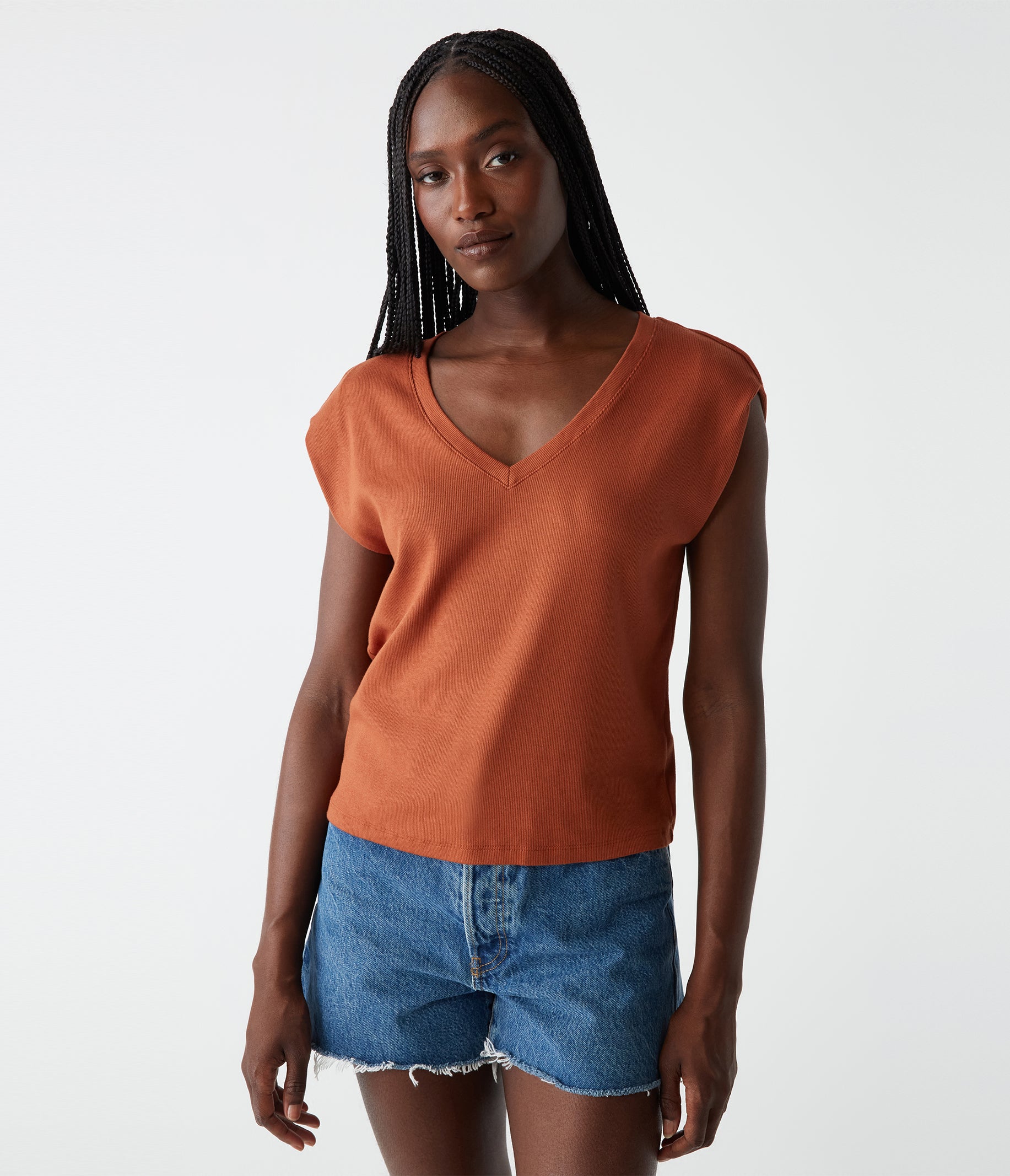 Shop Michael Stars Tati Power Shoulder Top In Toffee