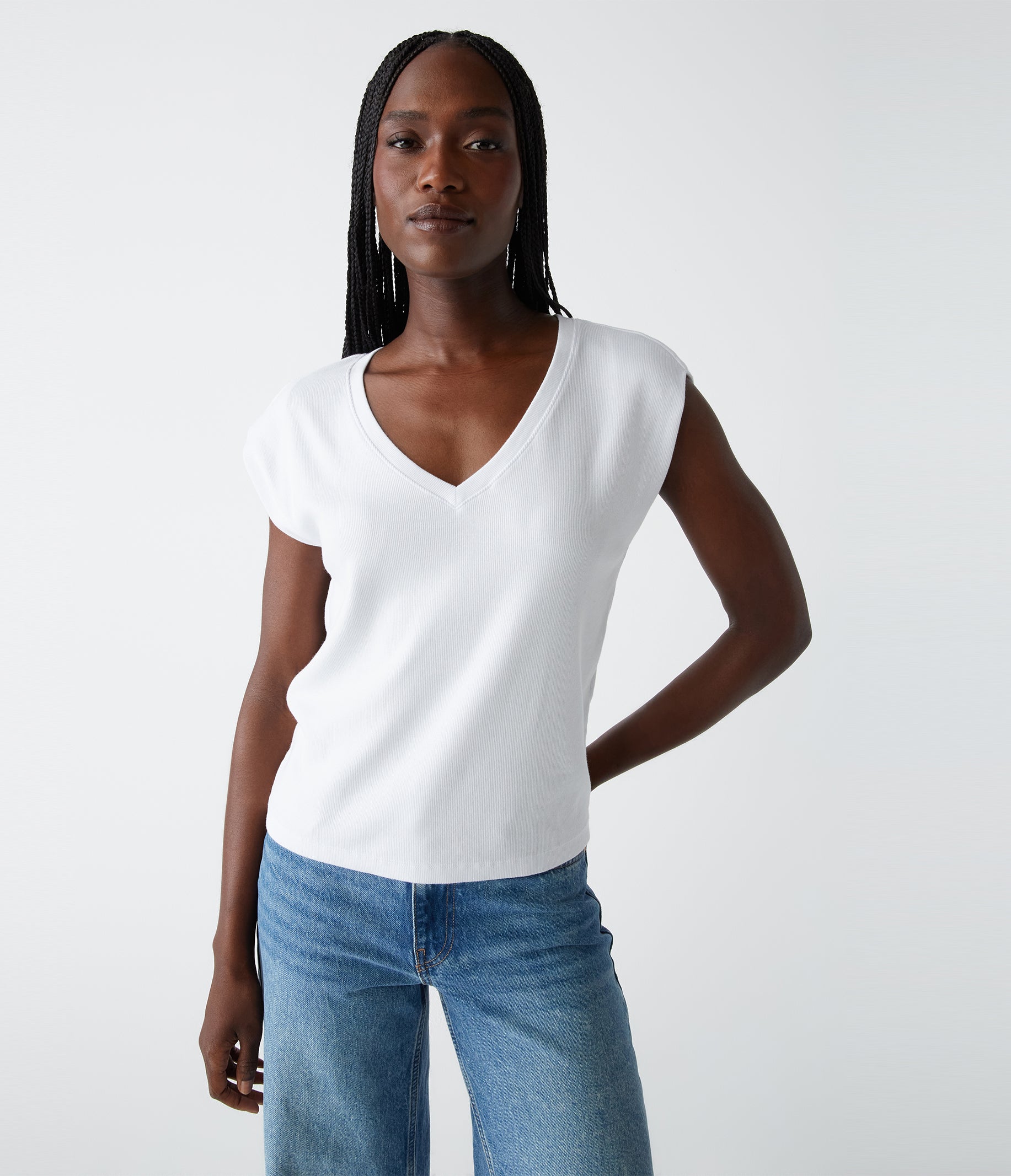 Shop Michael Stars Tati Power Shoulder Top In White