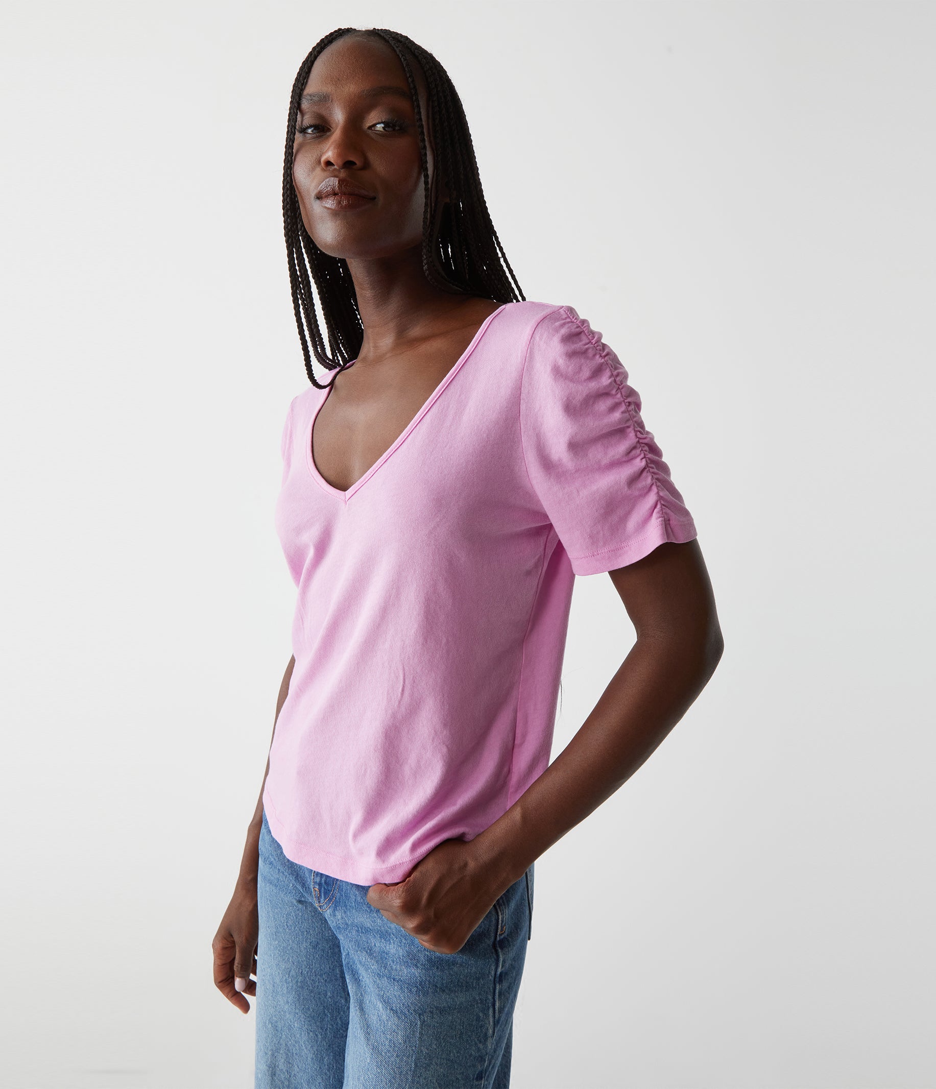 allbrand365 designer Womens Short Sleeve Solid V Neck Tee,Purple,X