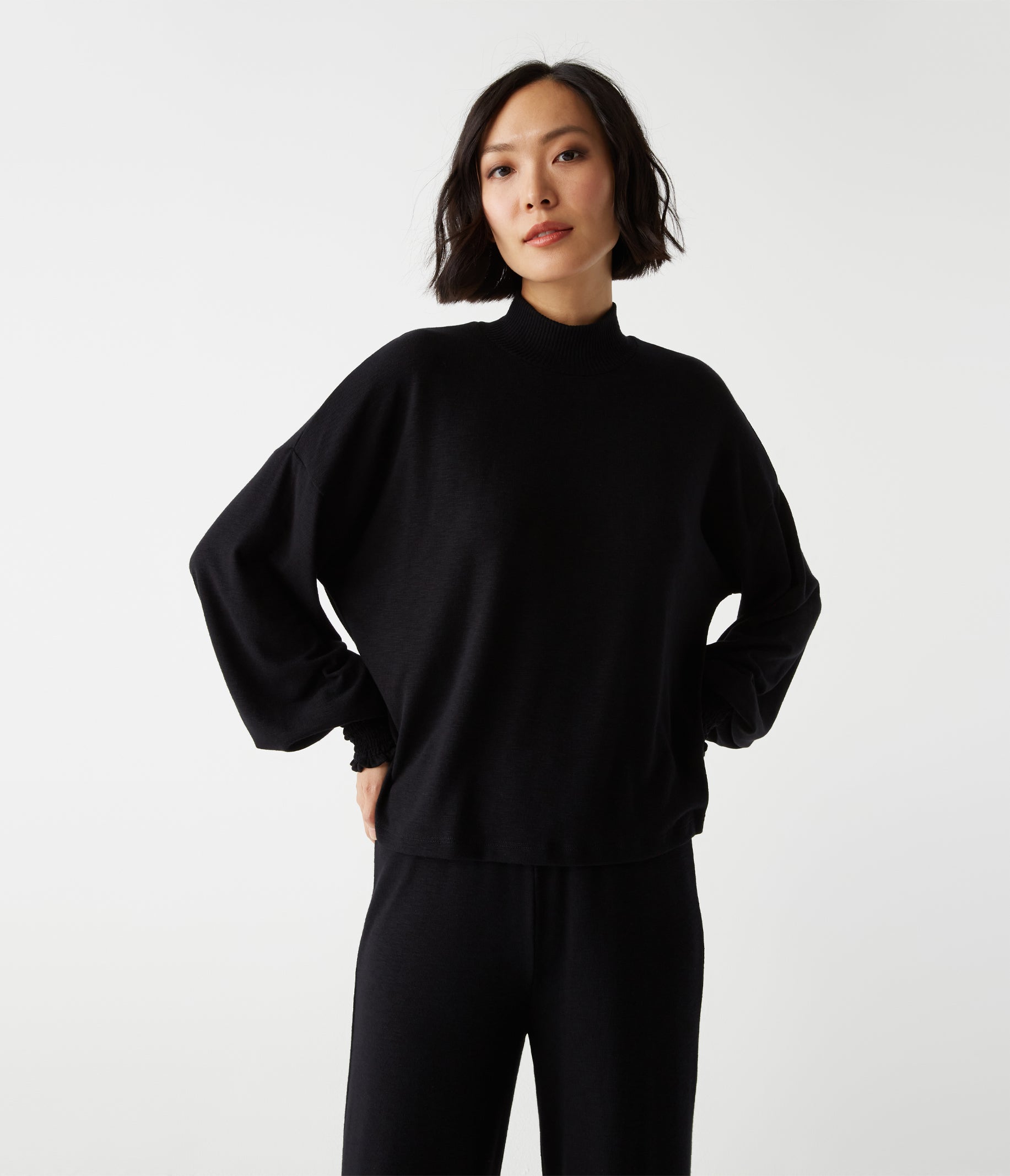 Michael Stars Lila Mock Neck Top In Black