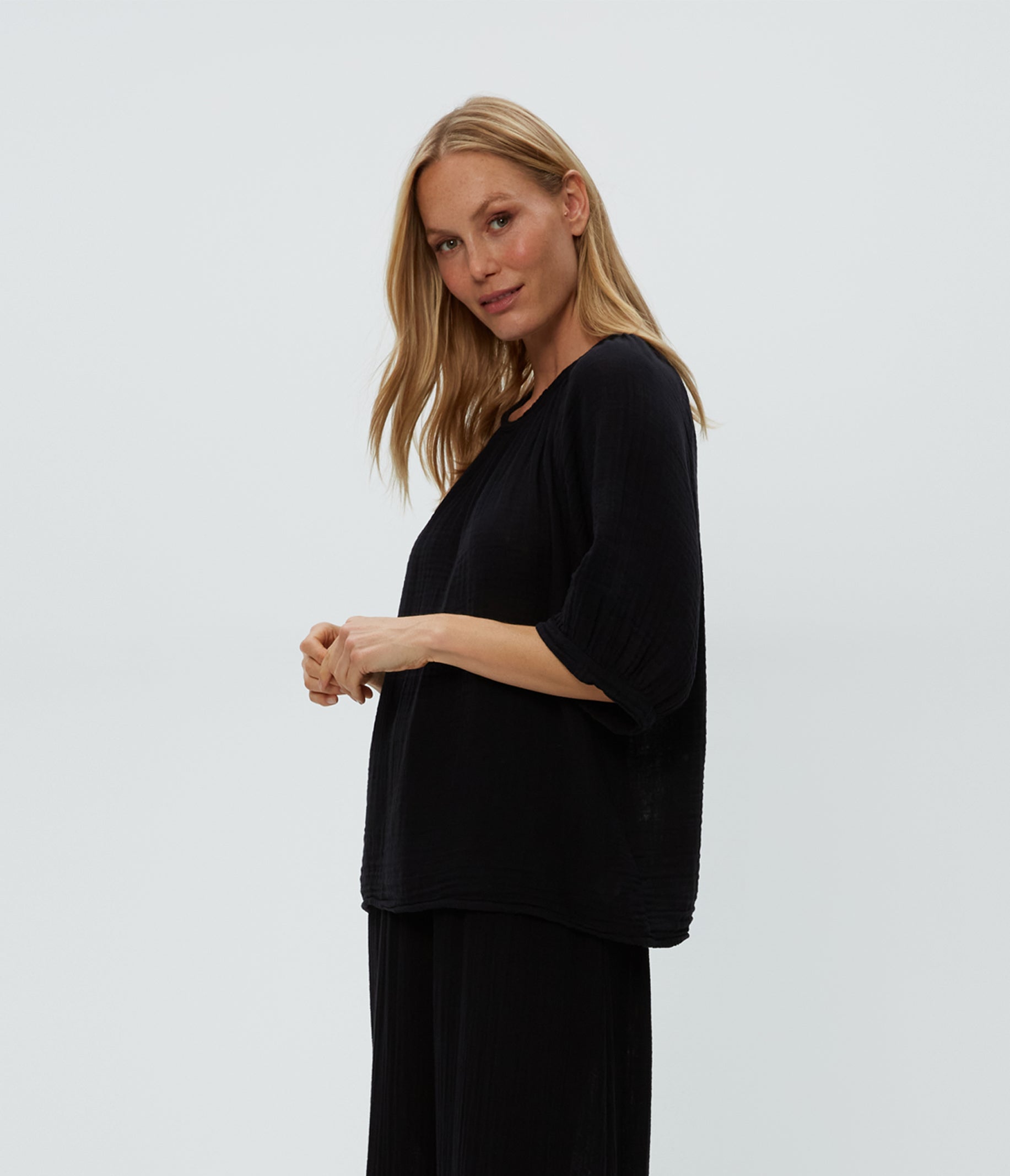 Michael Stars Jane Puff Sleeve Top In Black