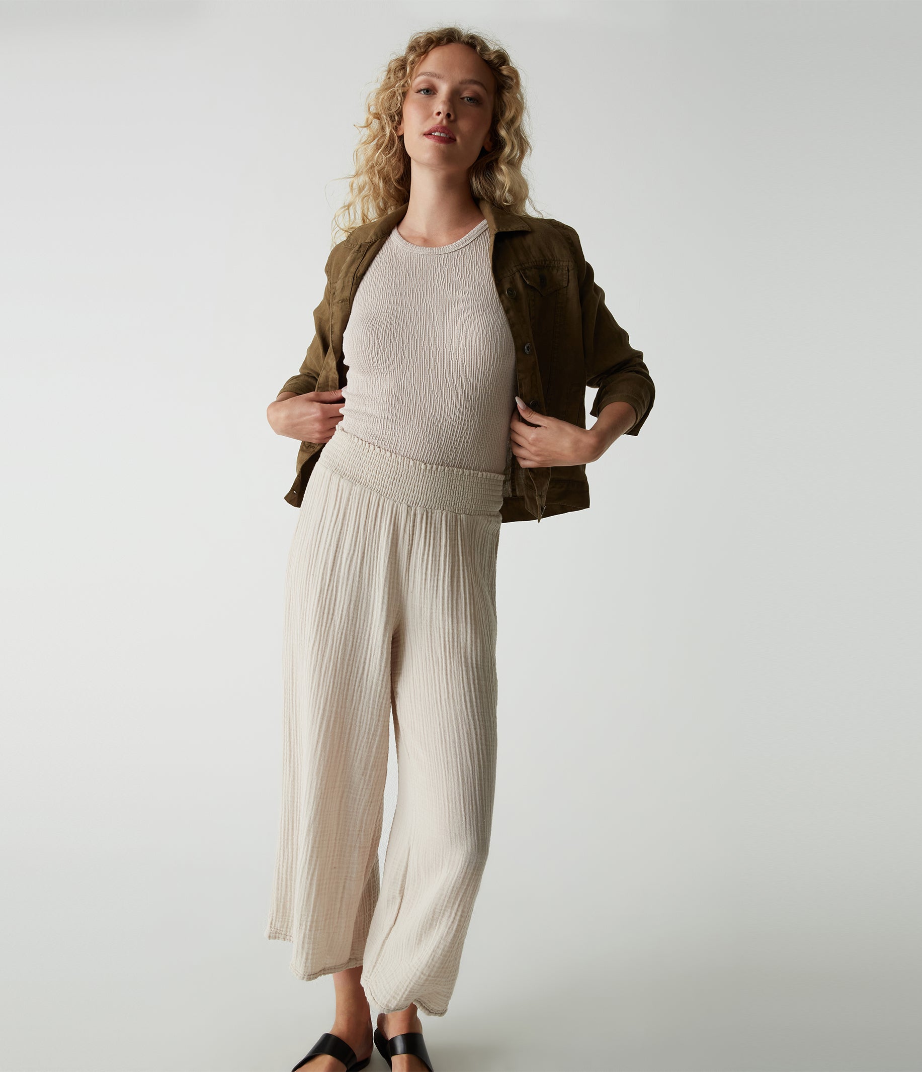 Shop Michael Stars Medina Cropped Gauze Pant In Cement
