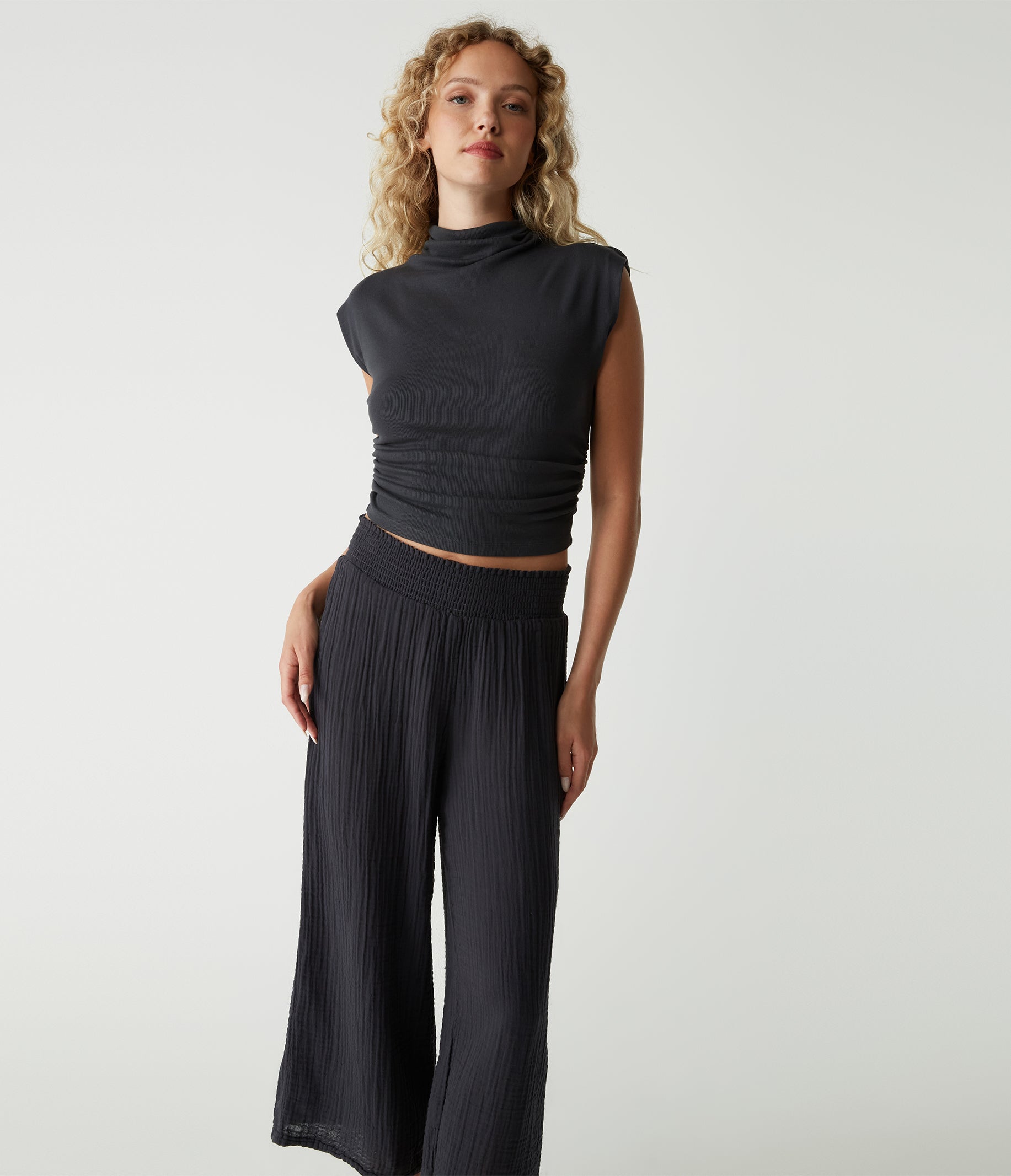 Shop Michael Stars Medina Cropped Gauze Pant In Oxide