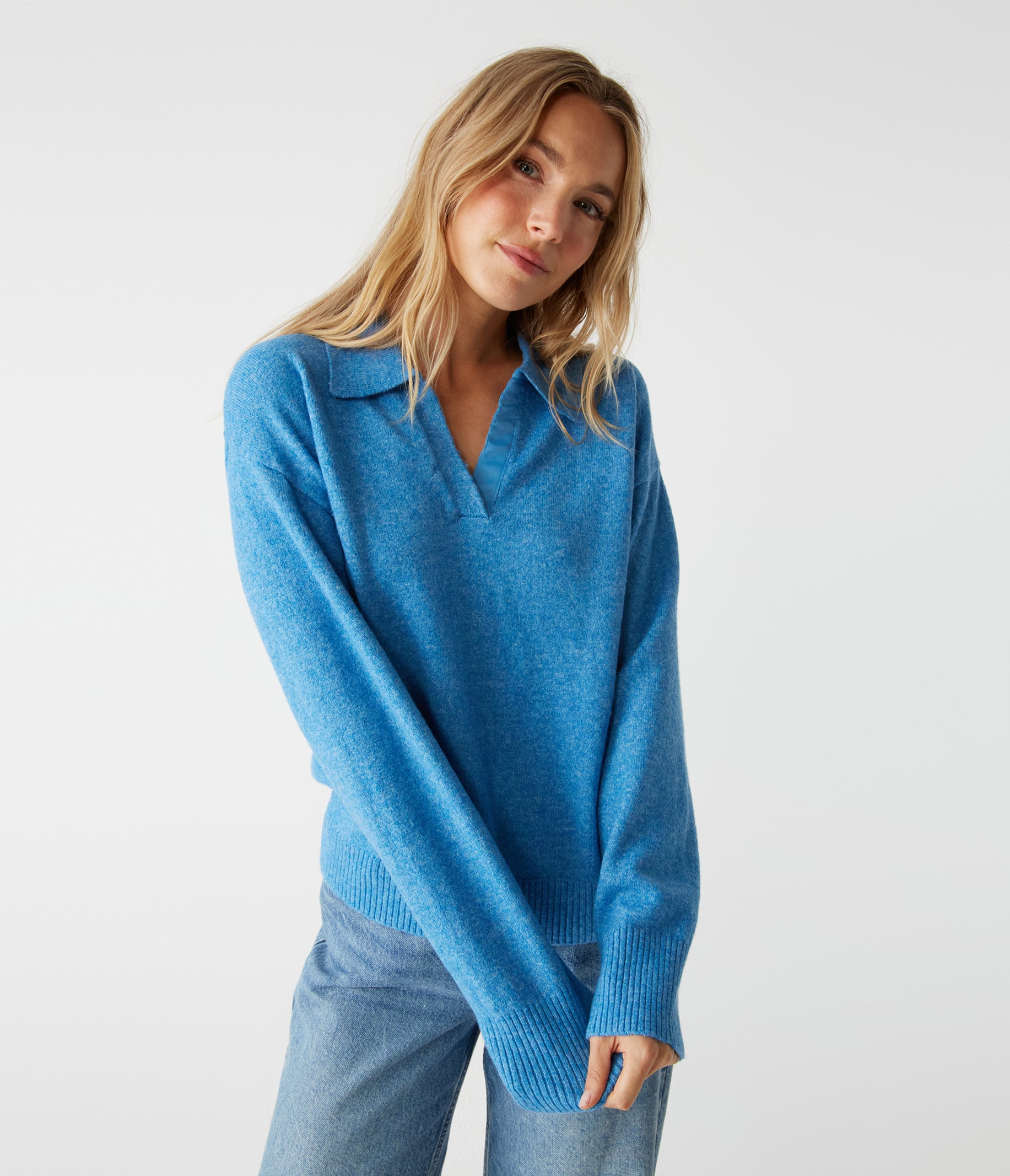 Michael Stars Jonas Johnny Collar Sweater In Sky
