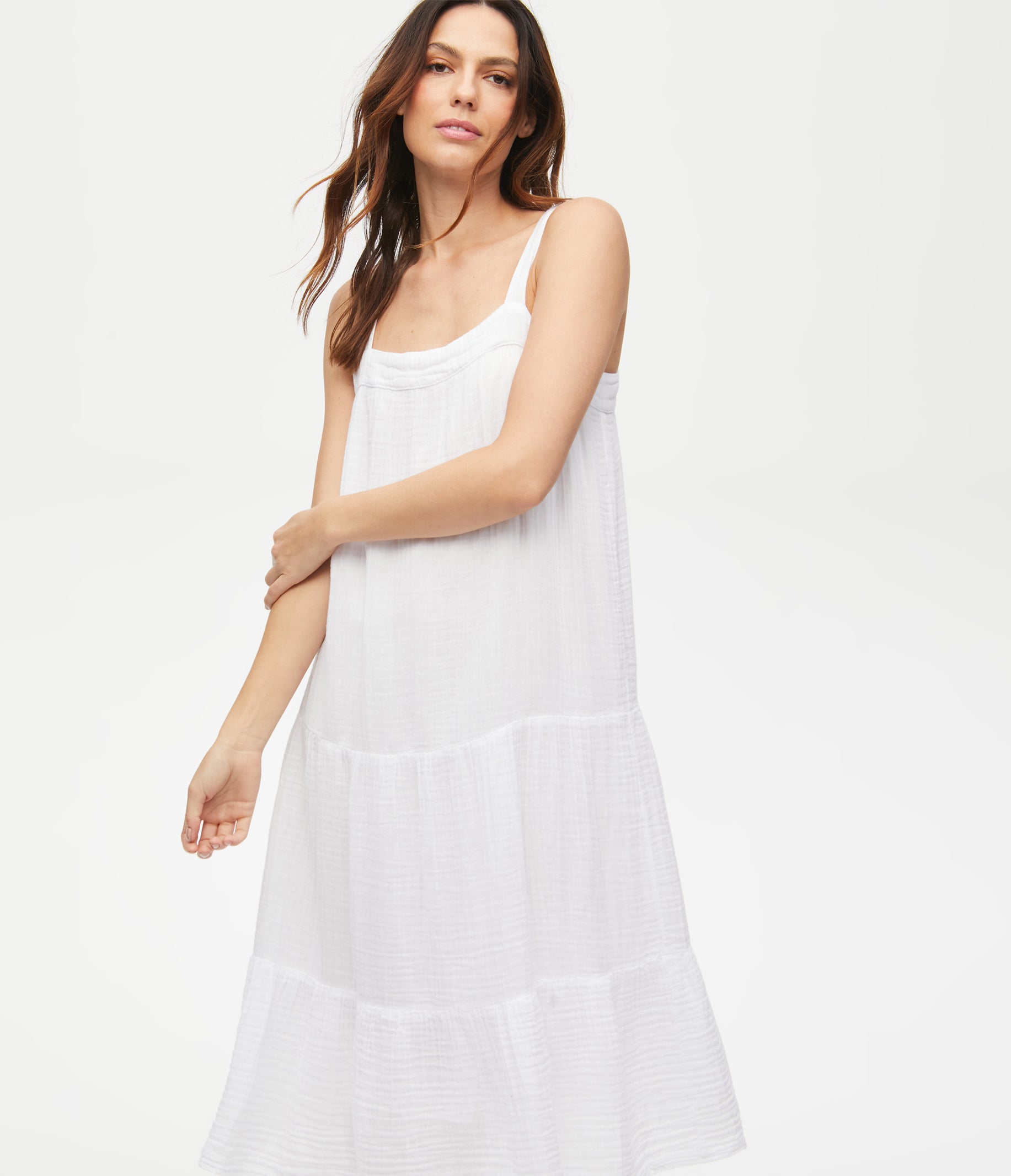 Crinkle Gauze Tiered Midi Dress