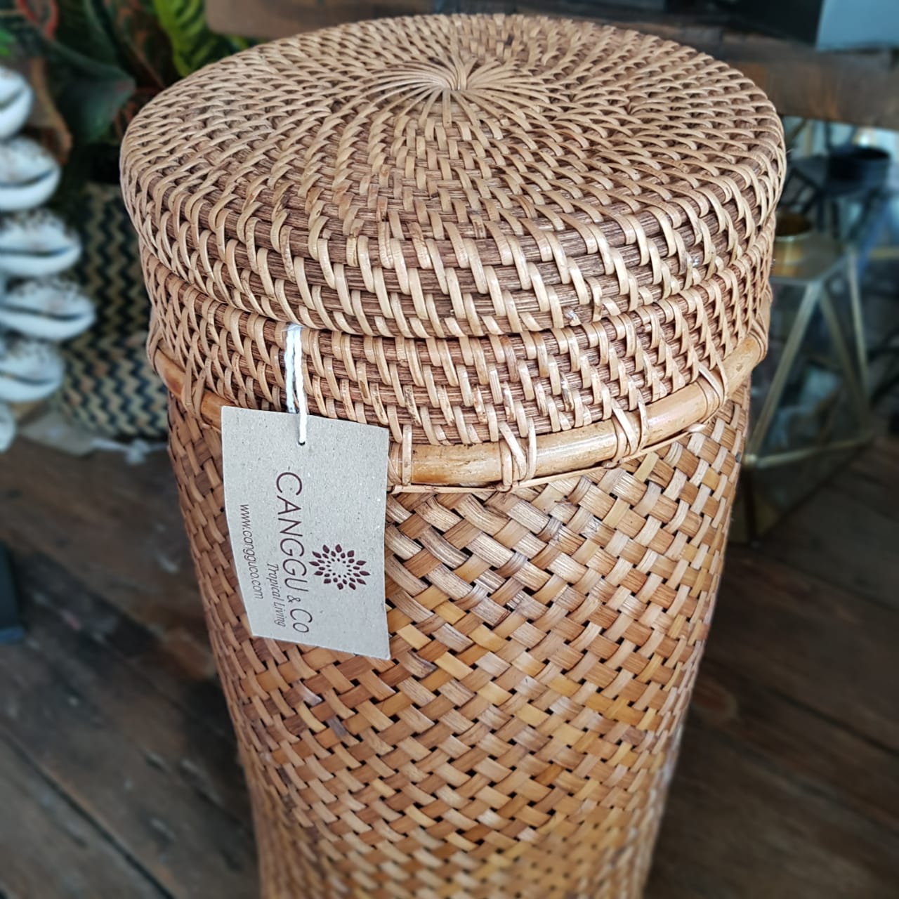 Cylinder Shaped Tall Rattan Baskets With Lids Canggu & Co