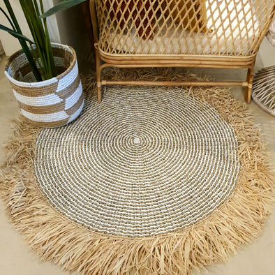 Large Round Straw Grass White Raffia Mats Canggu Co