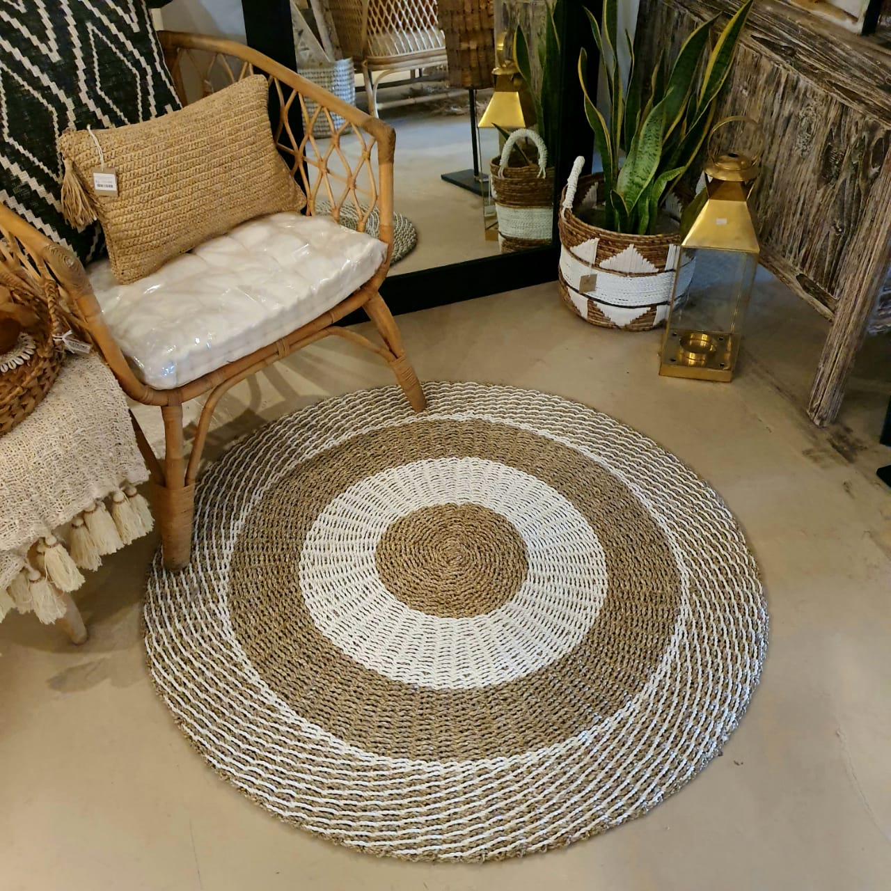 Large Round Straw Grass White Raffia Mats Canggu Co