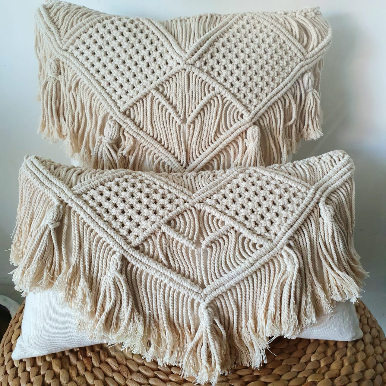 Woven Macrame And Cotton Linen Cushion With Fringe Canggu And Co 