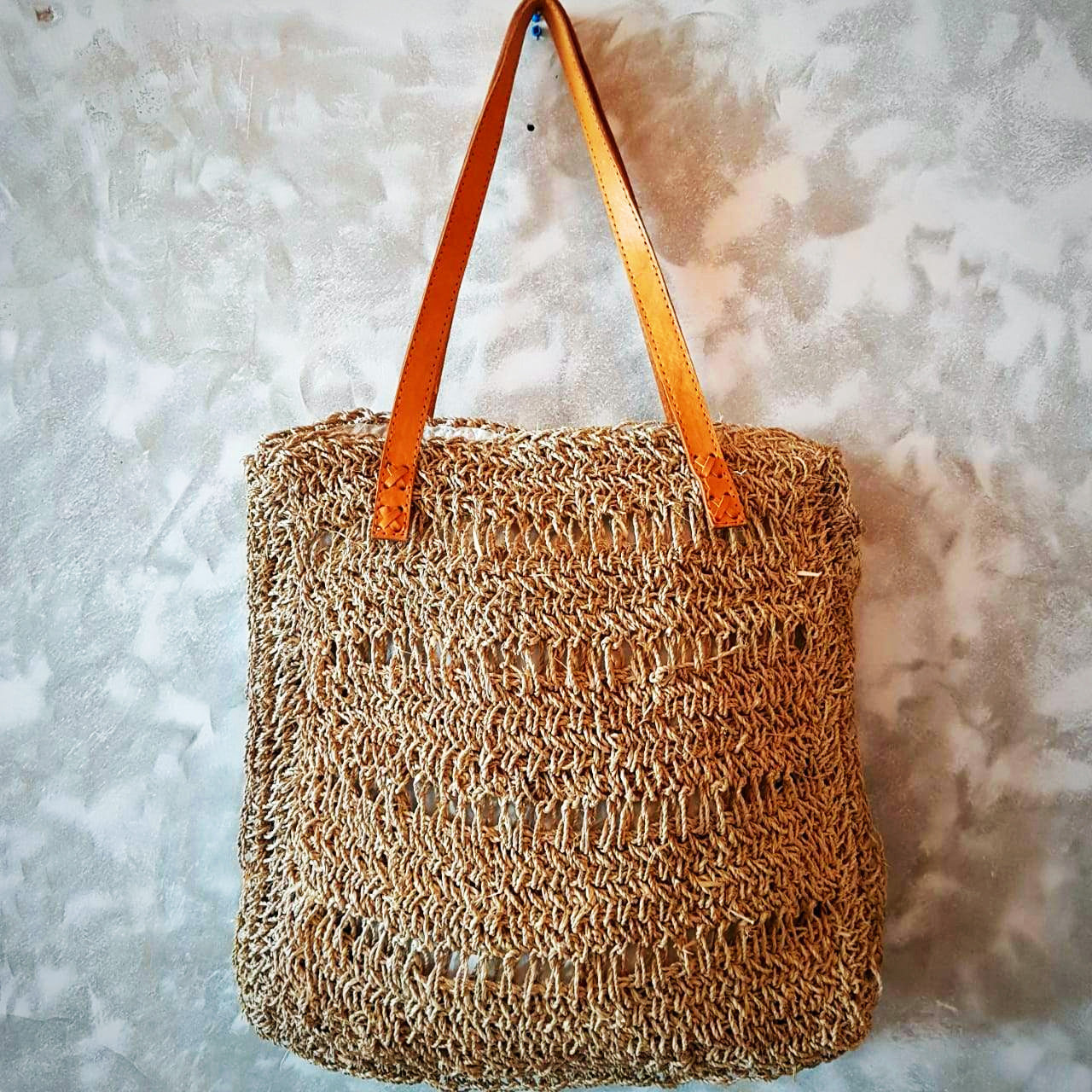 Natural Woven Straw Grass Square Bag With Leather Strap ...
