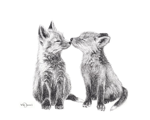 Cute Foxes black and white illustration
