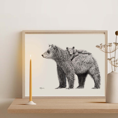 grizzly with cub illustration