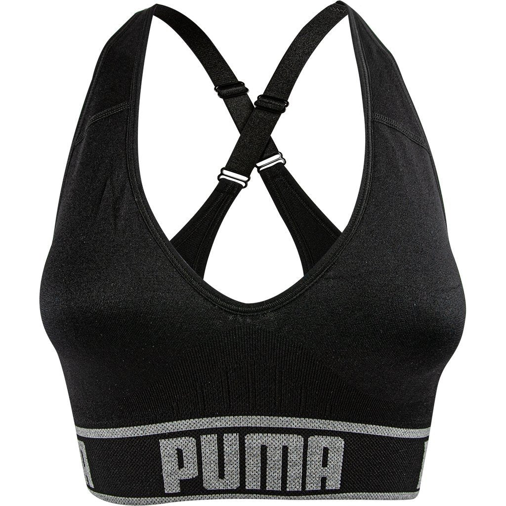 Puma Women's Seamless Sports Bra, Grey, Removable Cups, Adjustable Str
