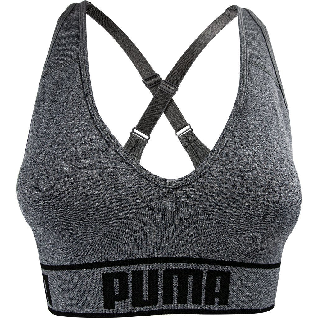 Puma Women's Seamless Sports Bra, Grey, Removable Cups, Adjustable Str ...