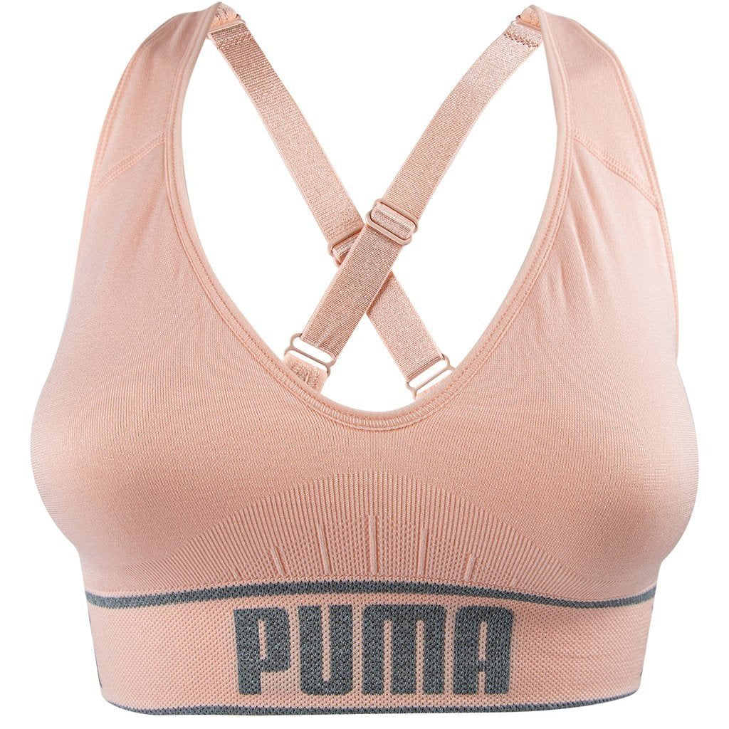 Puma Women's Seamless Sports Bra, White, Removable Cups, Adjustable Straps,  360 Seamless Comfort, Moisture Wicking and Medium Impact - Branded Clothing  & Accessories For Men, Women & Children