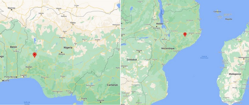 Location of African mines of paraiba tourmlaine stones