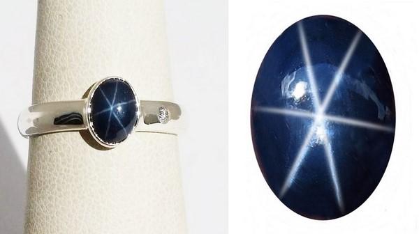 Blue star sapphire set on white gold ring