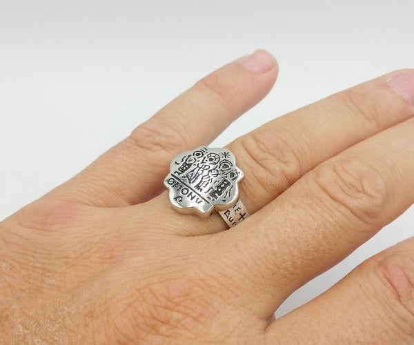 byzantine silver ring on finger