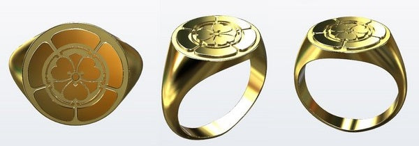 rendering view of a japanese crest signet ring CAD project