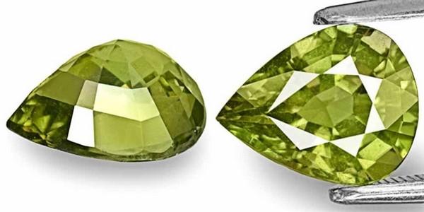 Natural green sapphire gemstone with pear cut