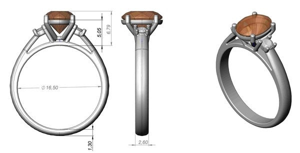 ruby engagement ring design, cad model