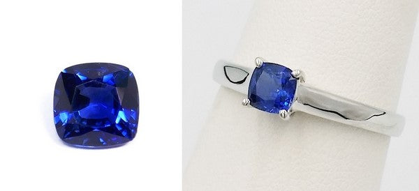 blue sapphire ring with cushion cut sapphire