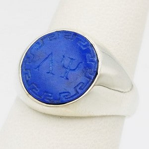 custom intaglio ring in silver with lapis lazuli stone
