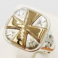 custom maltese cross ring in silver and 18k gold