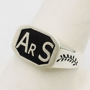 silver signet ring with initials engraved